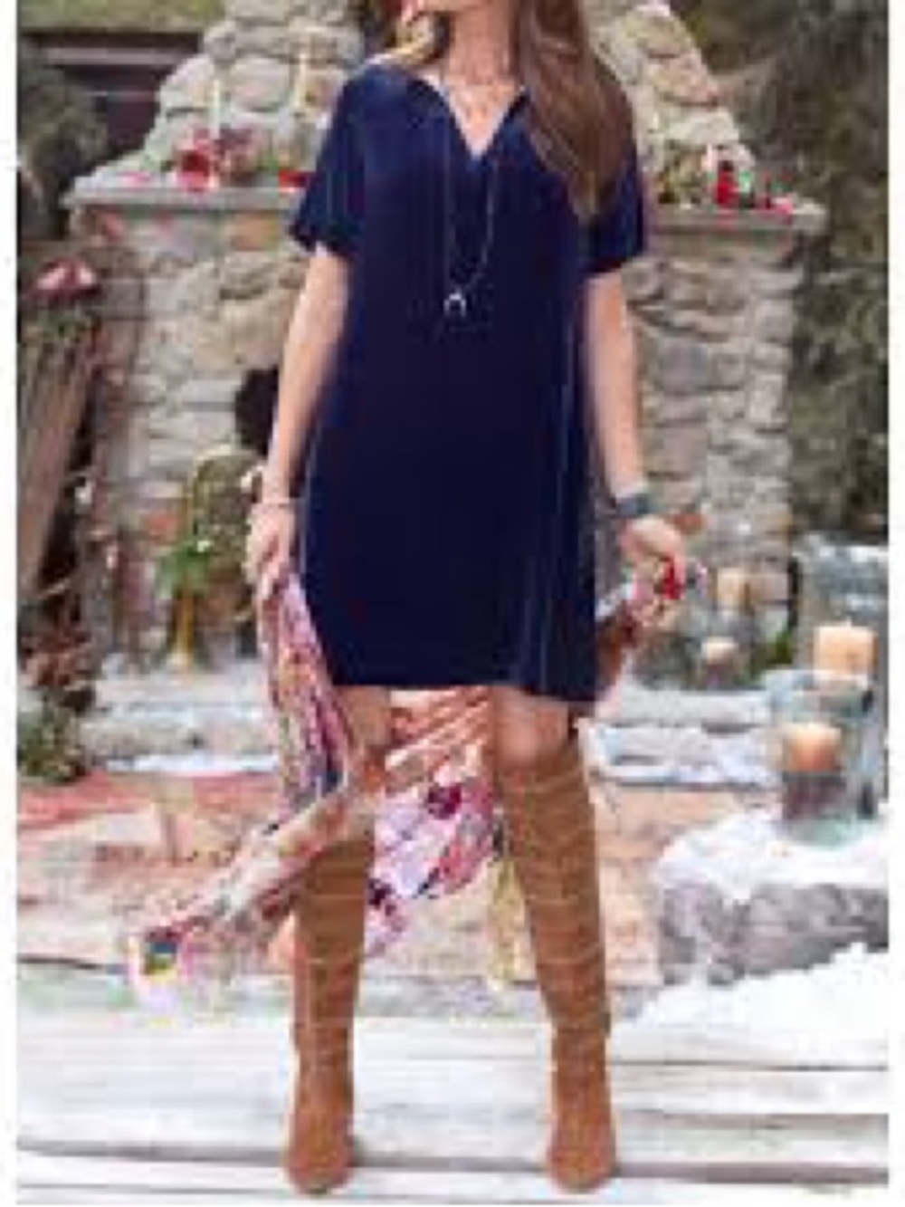 Sundance Deep Blue Velvet V-Neck Mini Dress